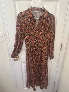 Floral Long-Sleeve Maxi Dress in Black with Pink & Yellow